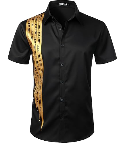 black dress shirt with gold accents ZEROYAA Mens Shiny Printed Shirts Rose Floral S blue floral gown Color:Jade Glow crafted from a premium Kimchi Blue Lucinda Scalloped