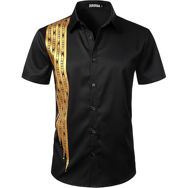Amazon.com: fohemr Mens Luxury Shirts Black Gold Chain Print Dress Shirt  Baroque Short Sleeve Casual Button Down Design buchona Shirts Small :  Clothing, Shoes & Jewelry