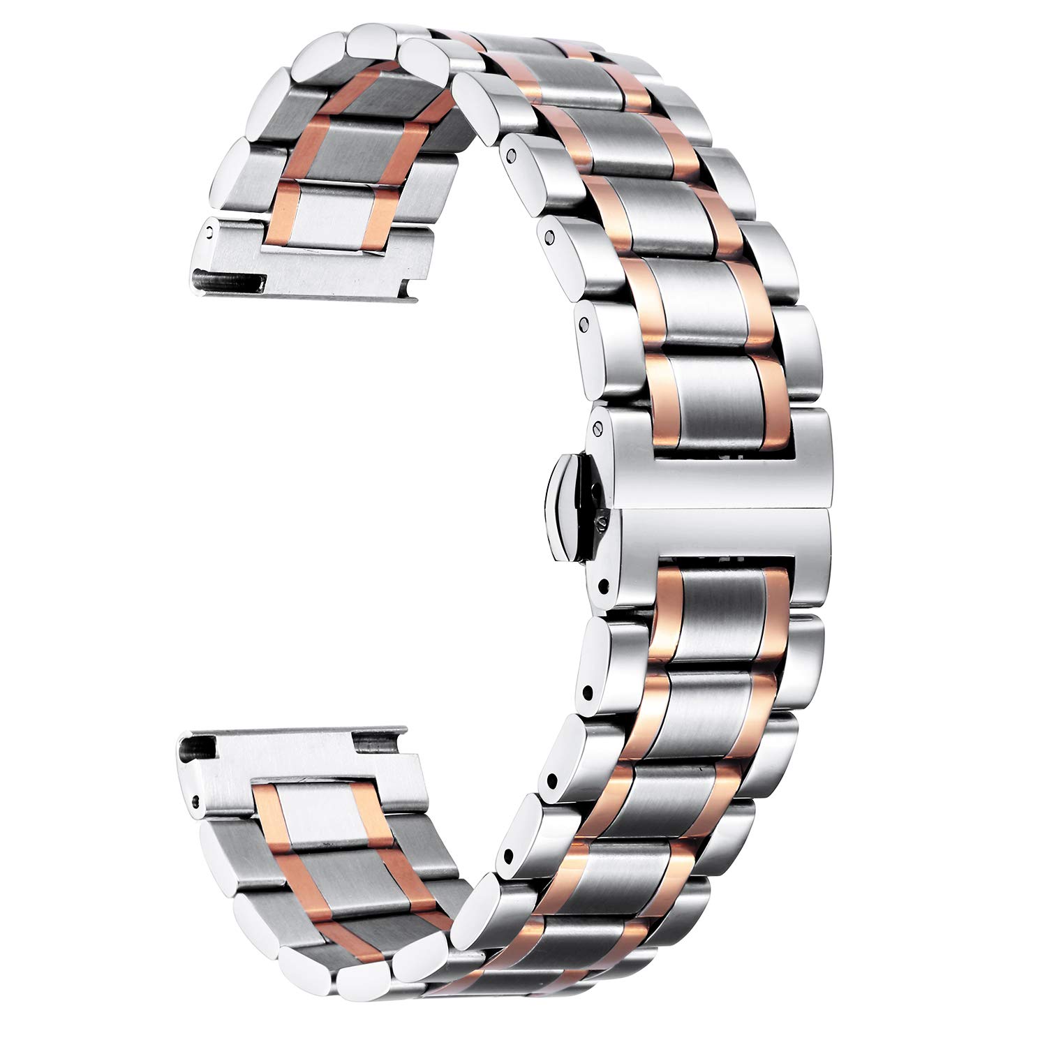 Photo 1 of BINLUN Stainless Steel Watch Bands Quick Release 12mm-24mm Universal Metal Replacement Watch Straps SmartWatch Bracelets Links Straight & Curved Ends Men Women 6 Colors(Silver-Rose Gold,20mm)