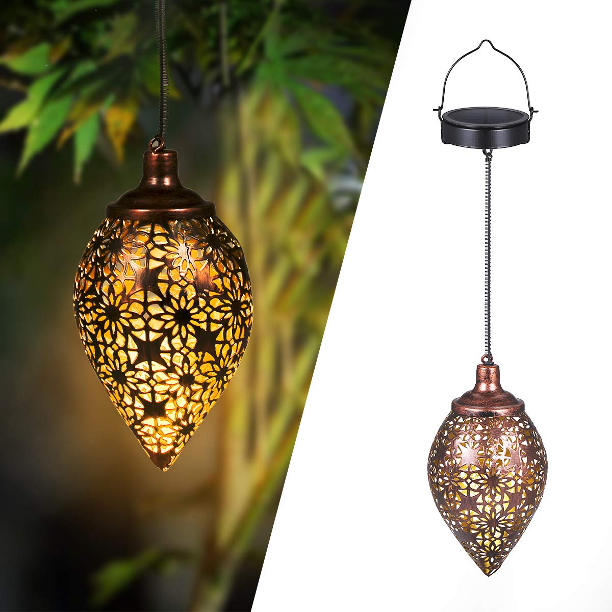 Görvitor Solar Lantern for Outdoors, LED Solar Lantern, Hanging, Decorative Metal Solar Lamp, Garden Lantern for Outdoors, Garden, Balcony, Patio