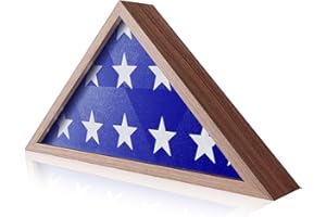 ASmileIndeep Flag Display Case - 5' x 9.5' Funeral & Military Flag Shadow Box with HD Tempered Glass and Wall Mount, Folded Triangle Flag Holder Frame for Veterans, Rustic Brown