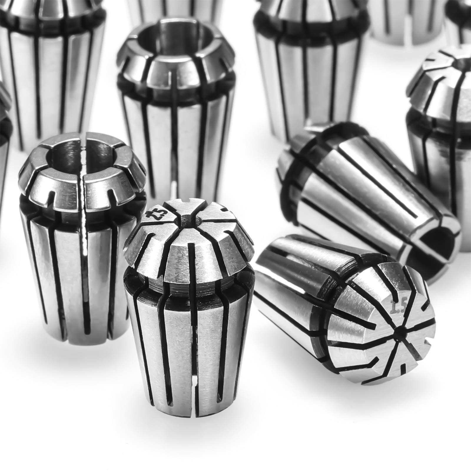 15PCS ER11 Precision Spring Collet Set for CNC Engraving Milling Lathe Chuck Tool, 1.0mm-7.0mm & 1/4