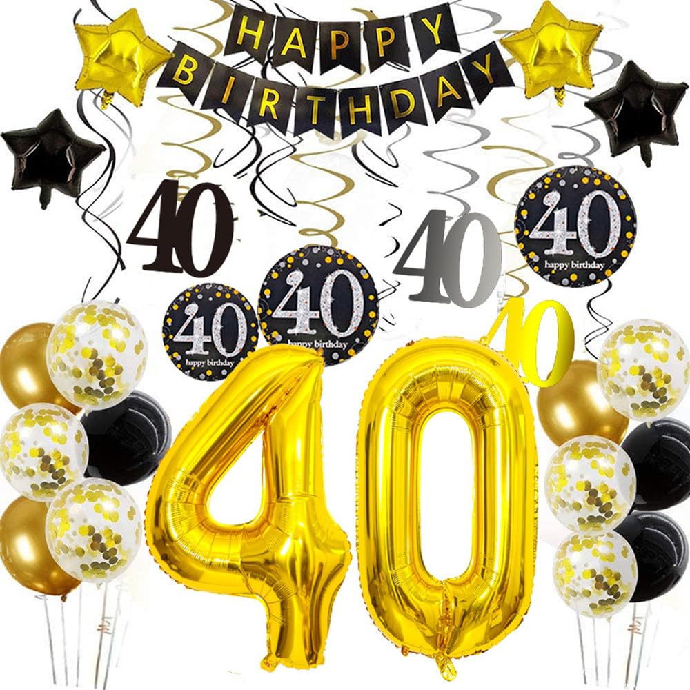 Hsthe Sea 40th Birthday Party Decorations for Men/Women, 40th Birthday Gifts, Party Supplies gifts, Happy Birthday Banner, Birthday Balloons, Numbers, Ribbons