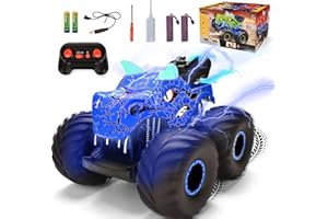 Onadrive Remote Control Monster Truck - 2.4GHz Dinosaur RC Car Toys for 3-8 Years Old Boys Kids, All Terrain Truck Off Road with Spray Water, Light, Rechargeable Battery, Christmas Birthday Gifts