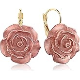 Hanavigar Sparkly Vintage Resin Rose Flower Camellia Leverback Dangle Drop Earrings for Women Lover