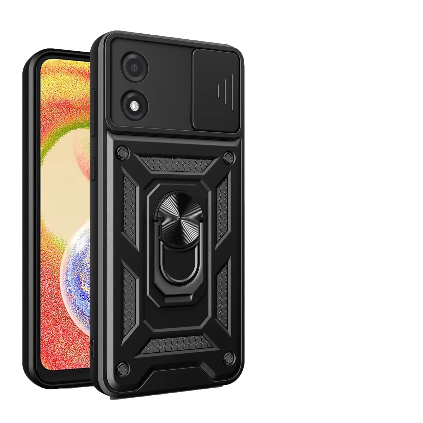 Lvnarery For Motorola Moto E13 Case,Military Grade Shockproof Protective Phone Case Cover with Ring Kickstand [Support Magnet Mount] Slim Duty Armor Case,Black