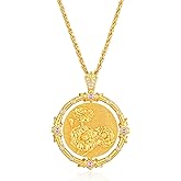Fettero Gold Necklace for Women Birth Flower Necklace with Birthstone 14K Gold Plated Dainty Rotating Coin Pendant Necklace Personalized Birth Month Jewelry for Birthday Mother's Day Gift 12 Month