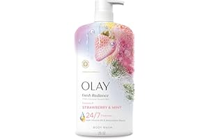 Olay Body Wash for Women, Fresh Radiance, 24/7 Skin-Loving Freshness, Visibly Radiant, Plant Based Cleansers, Vitamin B3 & Antioxidant Blend, For All Skin Types, Strawberry & Mint Scent, 29 fl oz