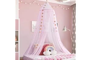 MOOZHEALTH Bed Canopy for Girls Kids Princess Round Dome Dreamy Hanging Net Canopy Rainbow Bright Bed Canopy for Girls Kids Bedroom Decoration Children Reading Nook Play Tent Canopy (Pink)