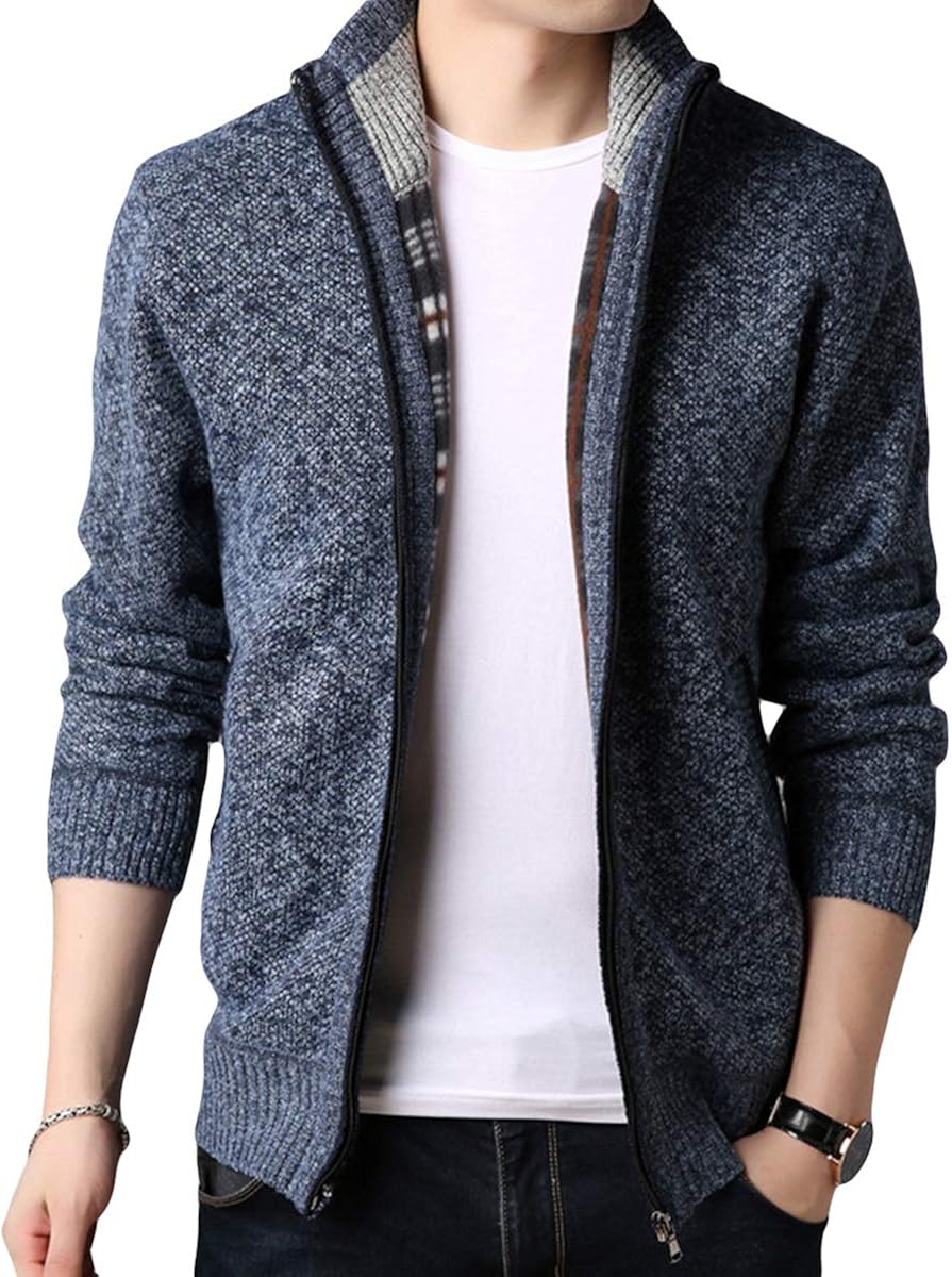 Sliktaa Mens Zip Up Knitted Cardigan Casual Thick Warm Winter Coat