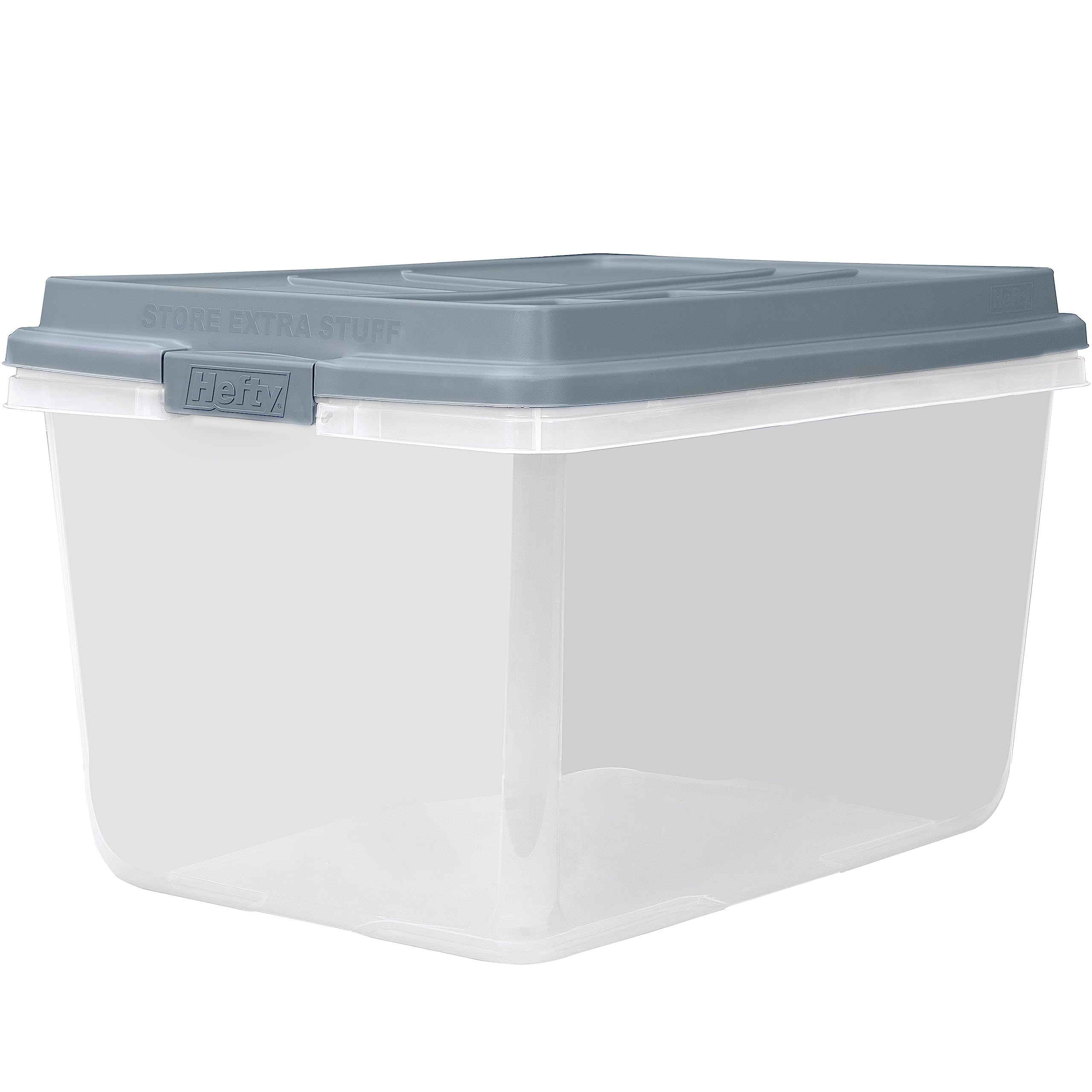 Photo 1 of *** TWO ONLY ***Hefty 72 Quart Hi-Rise Storage Bin with Lid, Stackable Plastic Container Tote for Home, Office, and Classroom Organization, 6 Pack, Smoke Blue