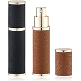 Fusupak Travel Perfume Bottle Refillable, 10ml Leather Cologne Atomizer | Small size spray, for men &amp; women, portable fragrance refill sprayer, leak-proof empty decants, TSA, 2pcs, black brown