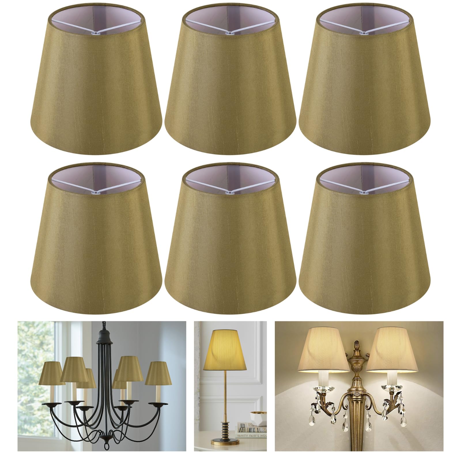 Photo 1 of Set of 6 Dark Tan Small Lamp Shade (Clip On Bulb), 4 x 6 x 5in, Faux Silk Mini Lampshades for Chandelier, Fabric Lamp Shade for Table Lamp Wall Lamp, Modern European Style Bell Lamp Shades By GO&SO