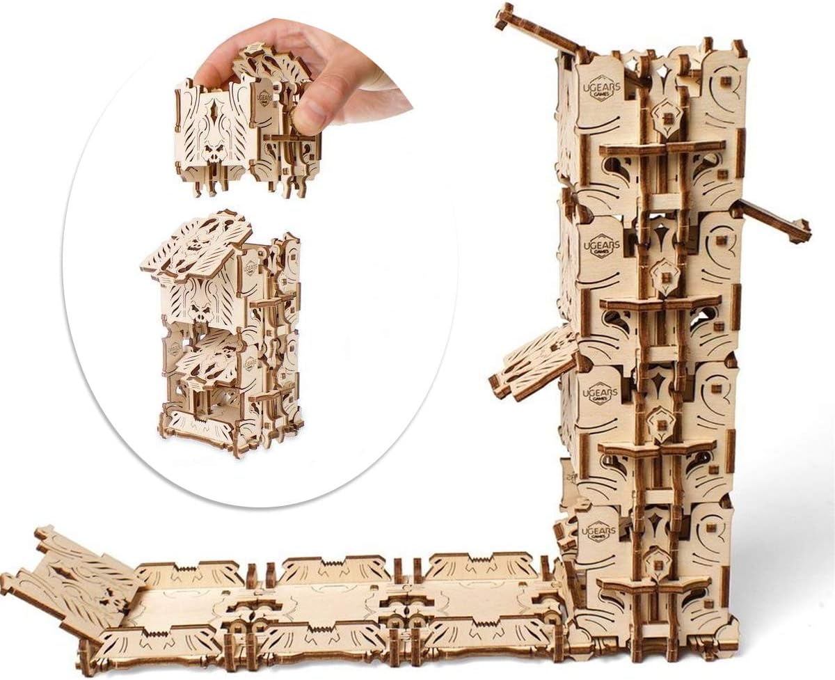 UGEARS Modelo Mecánico Puzzle 3D - Torre de Dados Modular de Madera - Dice Tower - 4 Copas de Dados Maquetas para Construir Adultos para Juegos de Mesa Juego de Cartas Rompecabezas Adultos