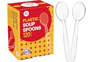 TONFORD Plastic Soup Spoons, Heavy Duty Disposable Cutlery, Deepened Spoon Bowl for Hot Food, 120 Count