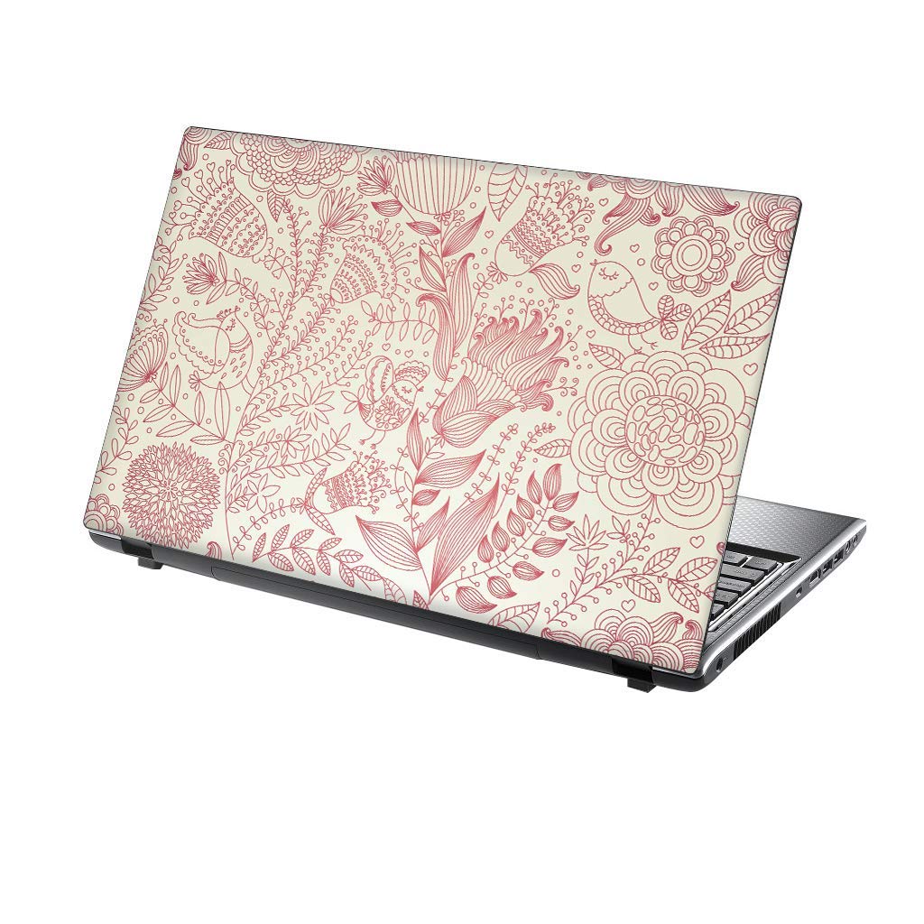 TaylorHe 13-14 inch Laptop Skin Vinyl Decal with Colorful Patterns and Leather Effect Laminate MADE IN BRITAIN Pink Flowers Birds