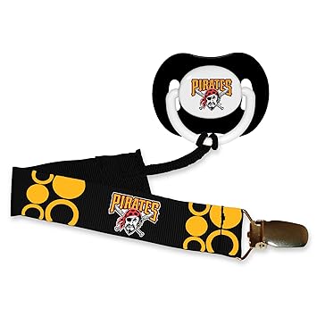Pittsburgh Pirates Black Pacifier and Pacifier Clip - MLB Baby Fanatic Combo Set