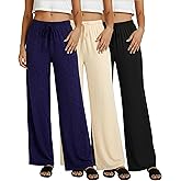 Real Essentials 3 Pack: Women's Soft Palazzo Pants - Wide Leg Yoga Casual Loungewear Pajama Pj Bottoms (Plus Available)