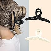 2 PCS Large Matte Hair Claw Clips, 6 Inch Extra Big Hair Clips for Thick Hair and Long Hair, Xl Jumbo Claw Clips Neutral Colors Strong Hold Hair Accessories for Women and Girls (Black and White)