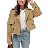 Tankaneo Womens Cropped Trench Coat Lapel Double Breasted Short Jacket Outwear