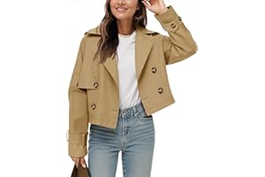 Tankaneo Womens Cropped Trench Coat Lapel Double Breasted Short Jacket Outwear