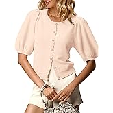 GREAIDEA Womens Puff Short Sleeve Cardigan 2026 Summer Button Down Sweater Tops Business Casual Outfit Work Spring Clothes