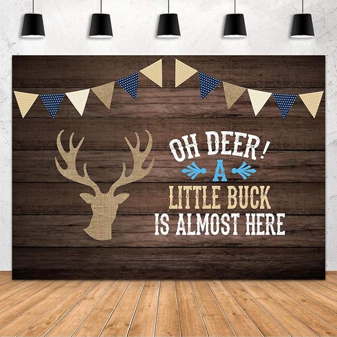 MEHOFOND Oh Deer Boy Baby Shower Gray Rustic Wood Backdrops