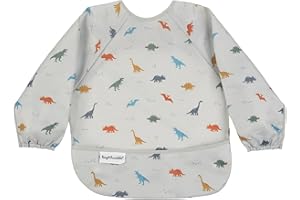 Tiny Twinkle Long Sleeve Bib for Babies & Toddlers | Waterproof Smock Bib for Eating | Machine Washable & Mess-Proof Feeding Essentials | Newborn Shower Gift (Dinosaur, 6–24M)