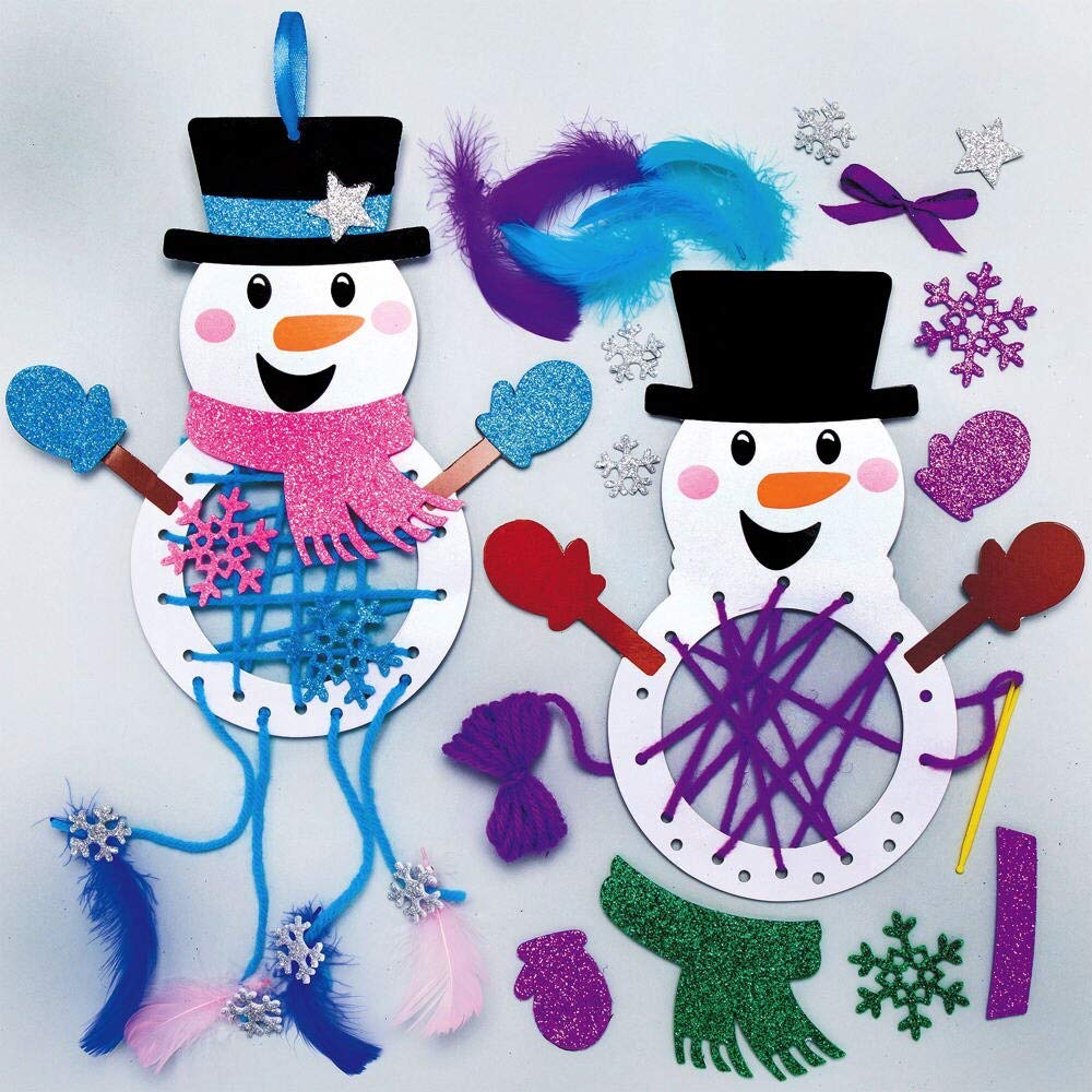 Baker Ross AX515 Snowman Dream Catcher Kit - Pack of 4, Creative Christmas Art and Craft Supplies for Kids to Make, Decorate and Display
