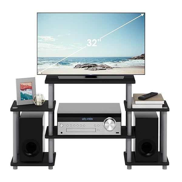 FURINNO TURN-N-TUBE NO TOOLS ENTERTAINMENT TV STANDS, BLACK/GREY