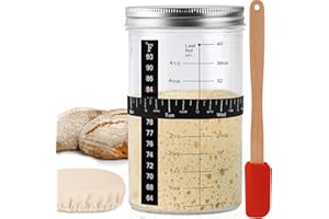 Tyniaide 40oz/1200ml Sourdough Starter Kit – Extra Thermometer Strips and Breathable Covers Included in Sourdough Starter Jar – A Perfect Sourdough Bread Starter Kit for Beginners to Expert