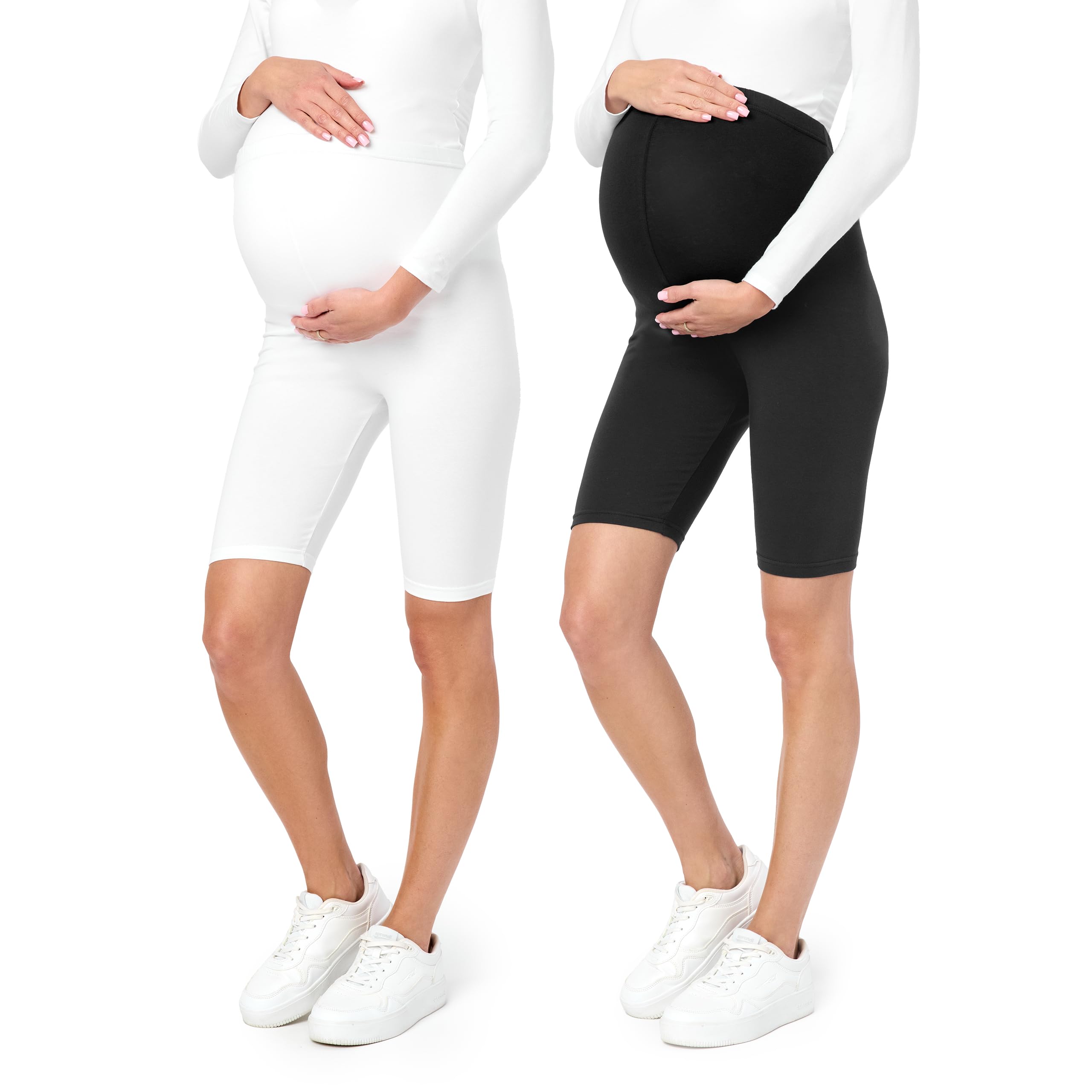 Be Mammy Womans Short Maternity Leggings Tights 2Pack BE20-228 (2Pack Black/White, S)