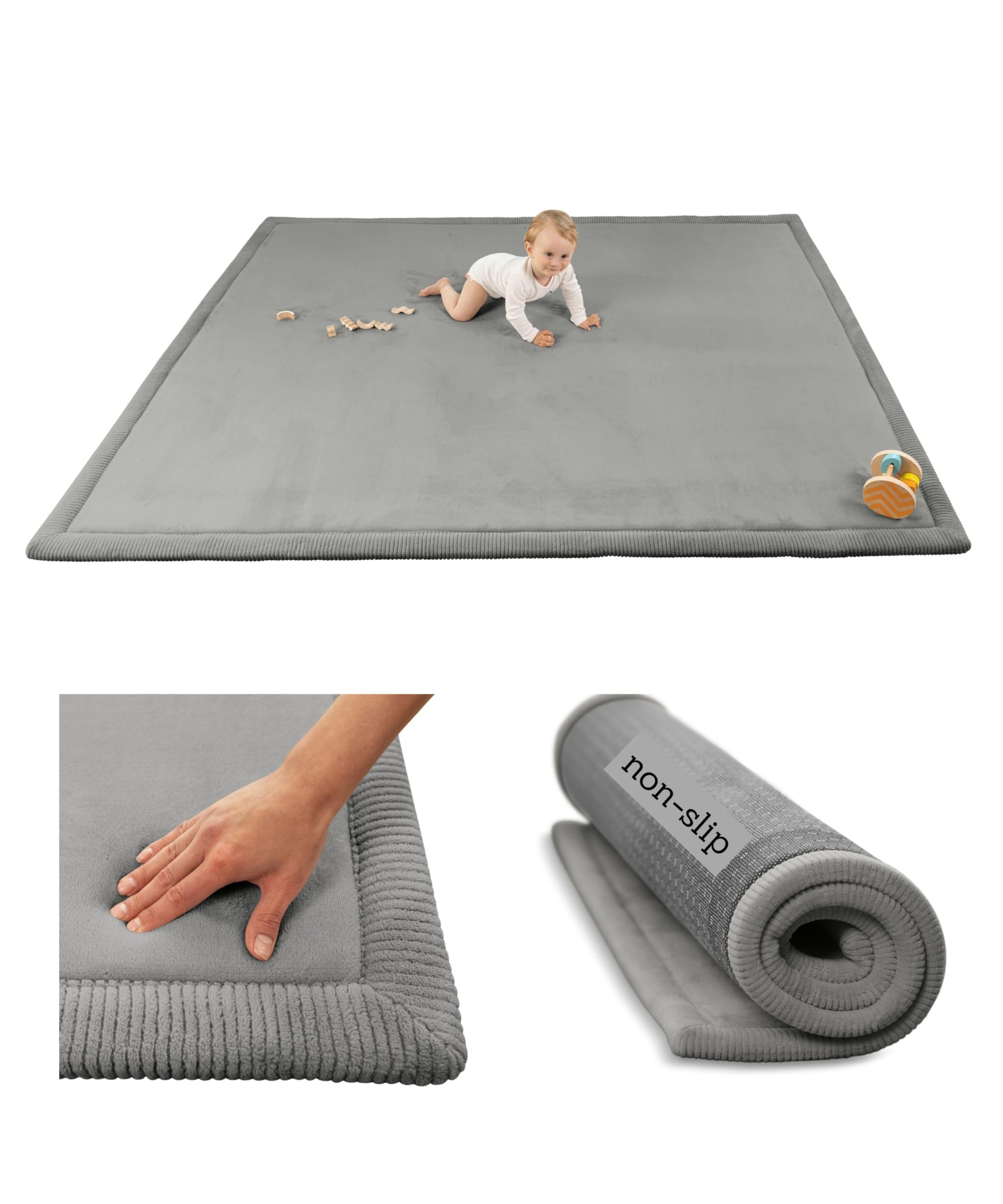 Photo 1 of Premium Baby Playmat for Floor 60" x 80" Dark Gray – Cloudsoft Coral Velvet Memory Foam Rug for Crawling – Non-Slip, Water-Resistant, Non-Toxic, Easy-Care Muscle Mat – Thick Play Mat for Baby