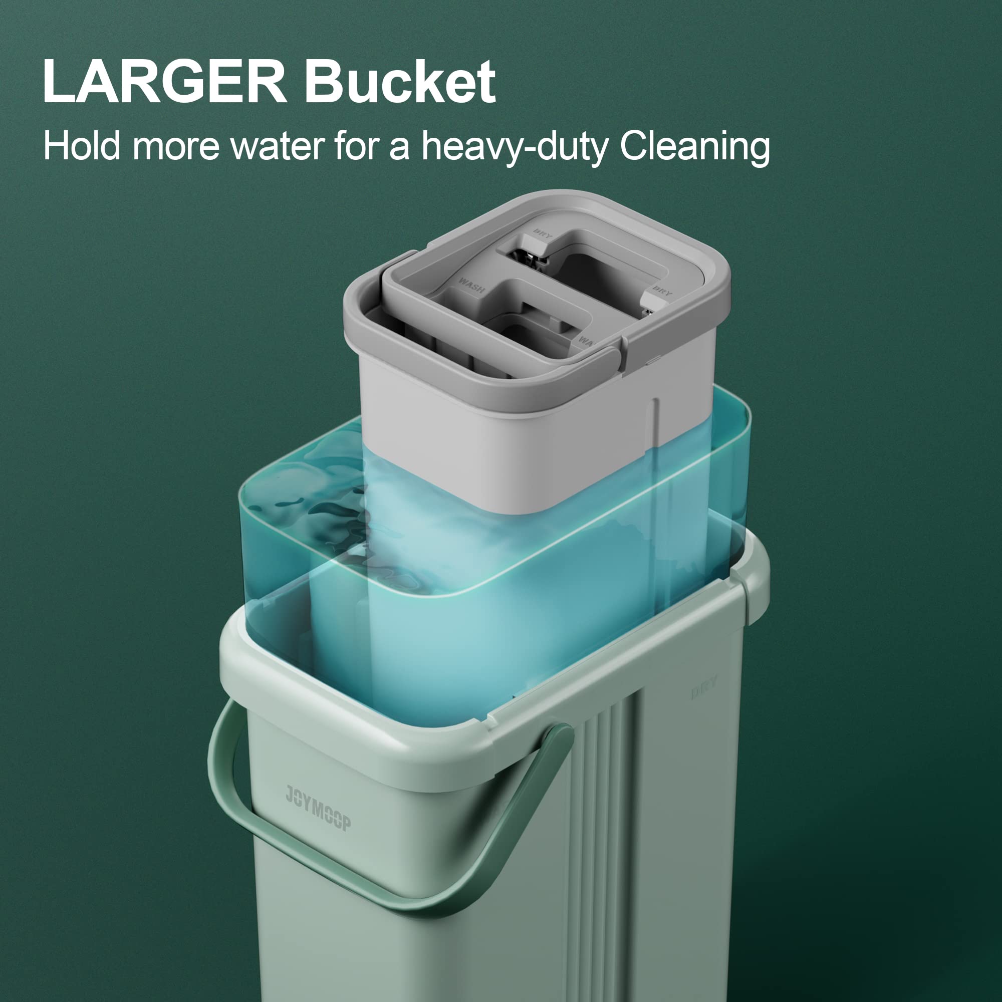 JOYMOOP Mop and Bucket with Wringer Set for Floor Cleaning and Wall Cleaner, Flat Mop and Bucket System Set with 2 Mops and 8 Large Microfiber Pads - Green
