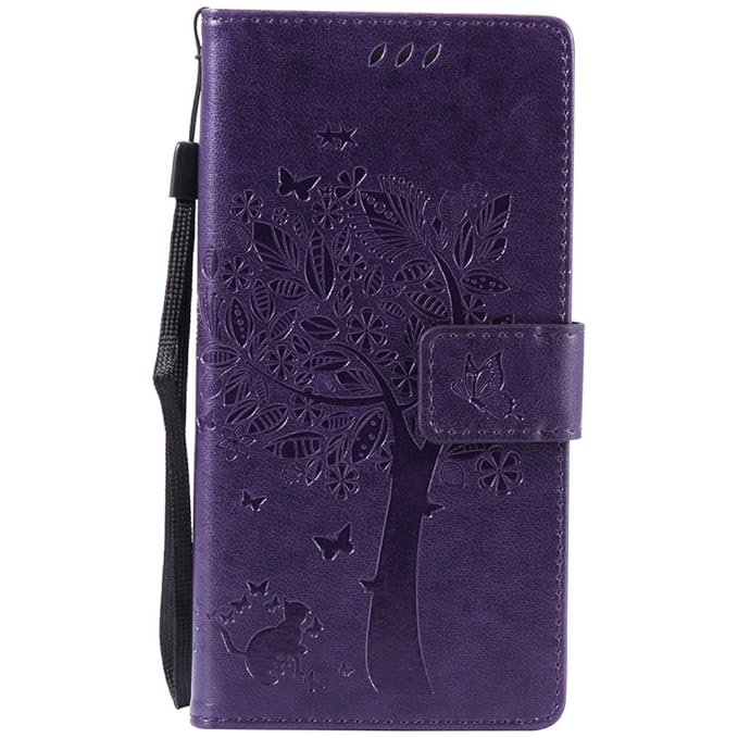 Hozor Sony Xperia Z5 Handyhülle, zarte Baumprägung, aus Weichem PU-Leder und TPU-weichem Silikon, starker Magnetschließe mit 