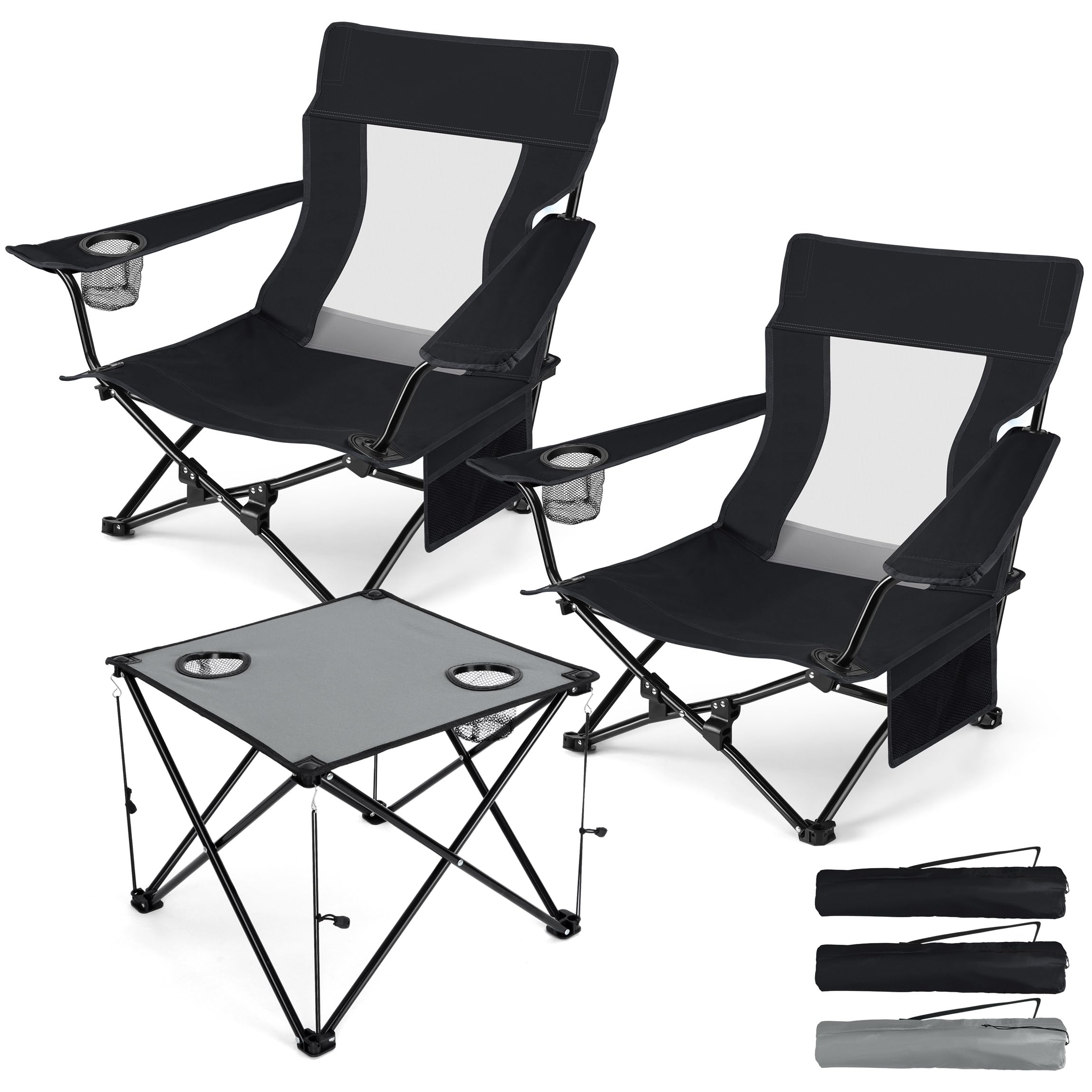 HaSteeL Folding Beach Chair Set of 3, Foldable