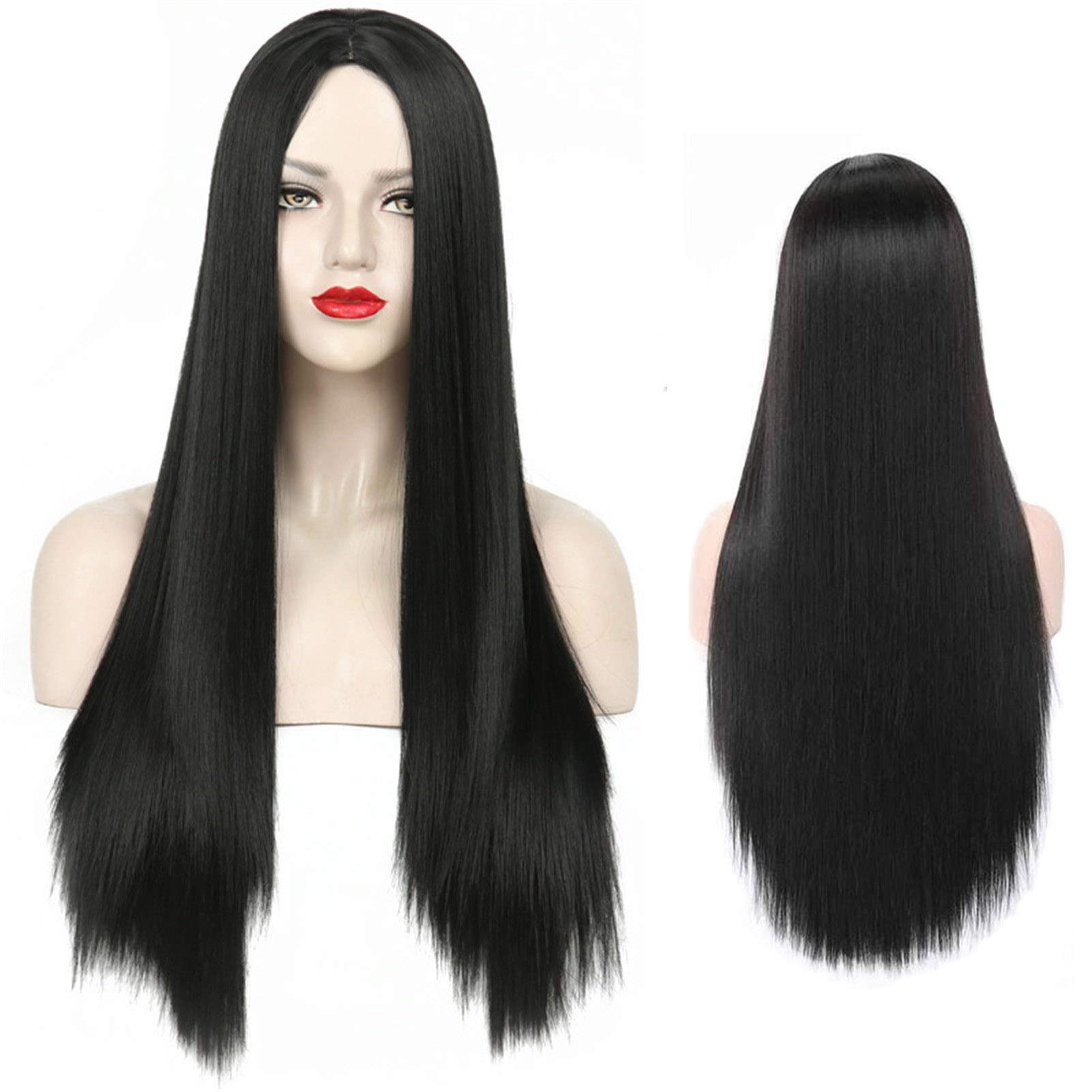 29.5" 75cm Long Black Wigs for Women Long Straight Synthetic Black Wigs for Party Cosplay Halloween Anime((B-Black)