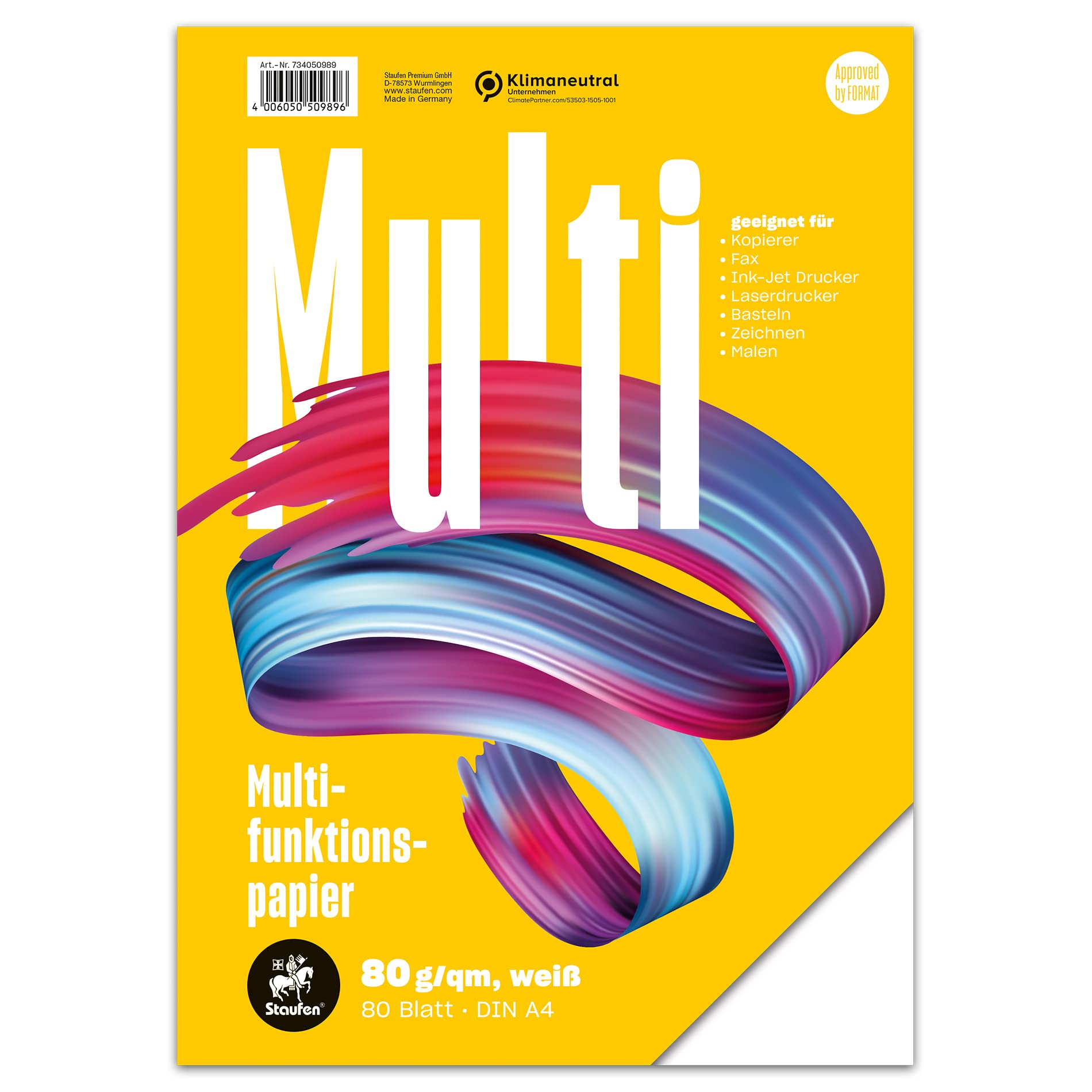 Staufen Style Multi-Purpose Paper, DIN A4, 80 Sheets, Colour: White, 80 g/m² Quality Paper, Pack of 1