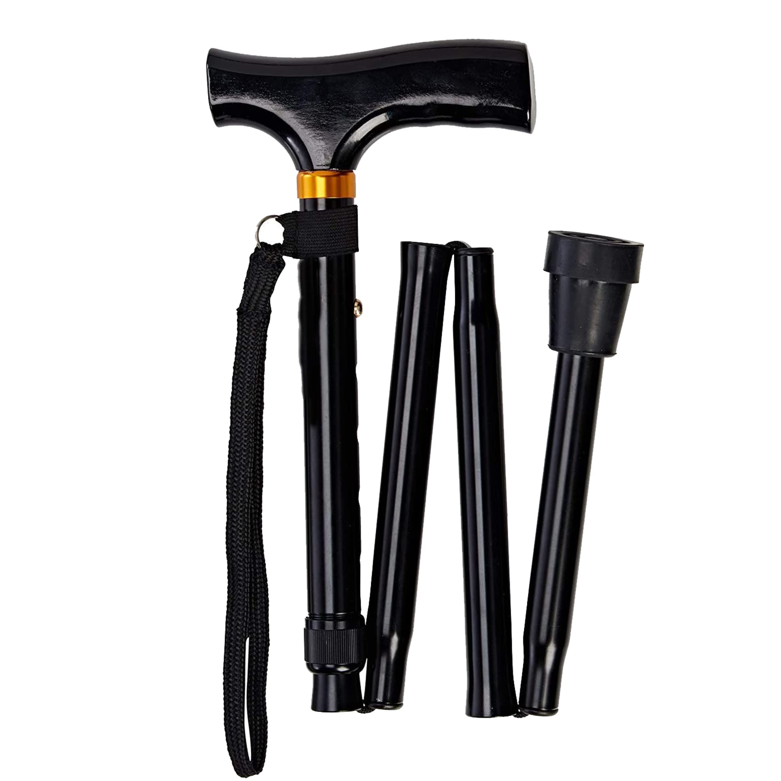 Glamified - Adjustable Folding Walking Stick, Portable Cane with Ergonomic Handle, Non-Slip Base, Lightweight, Height Adjustable (Black)