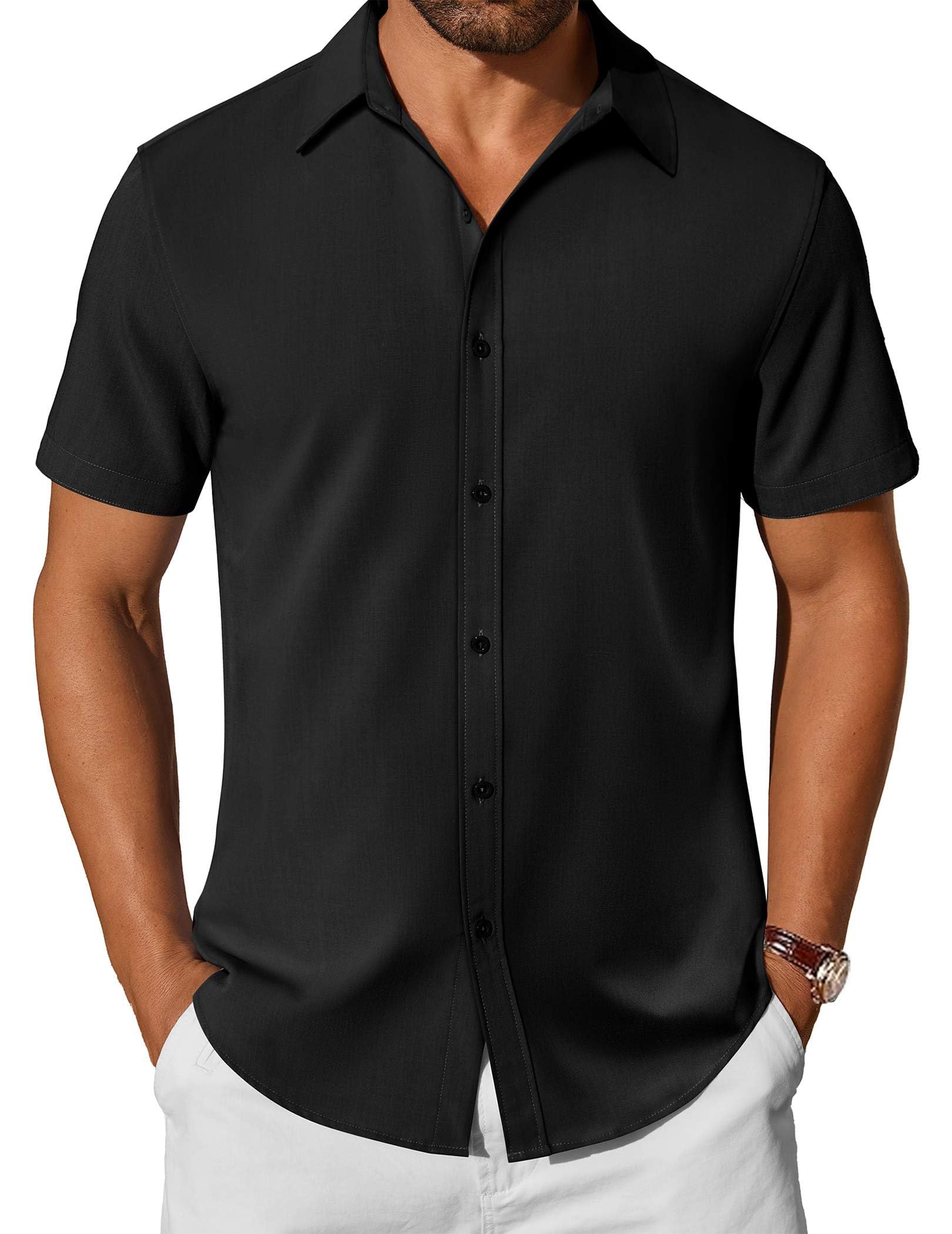 COOFANDY Mens Casual Shirts Short Sleeve Button Down Shirt Wrinkle Free Summer Shirt