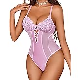 Avidlove Sexy Lingerie for Women Deep V Lace Teddy Lingerie Snap Crotch Bodysuit Cut Out One Piece Babydoll