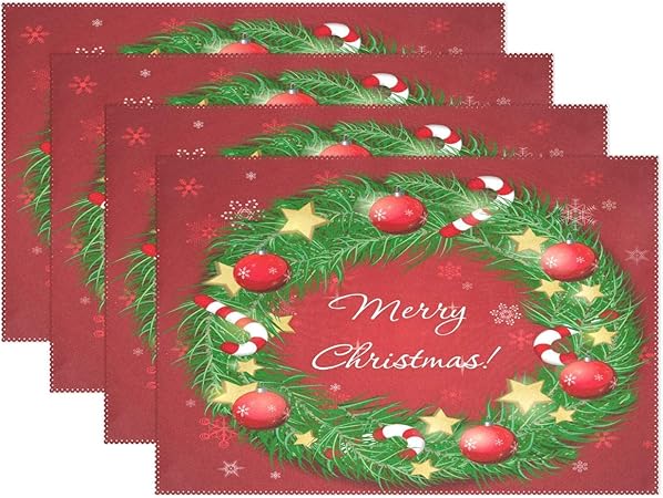 Immagini Di Stelle Natalizie.Promini Set Di 4 Tovagliette All Americana Con Ghirlanda Di Stelle Di Natale Rosse Con Pupazzo Di Neve E Fiocchi Di Neve Amazon It Casa E Cucina