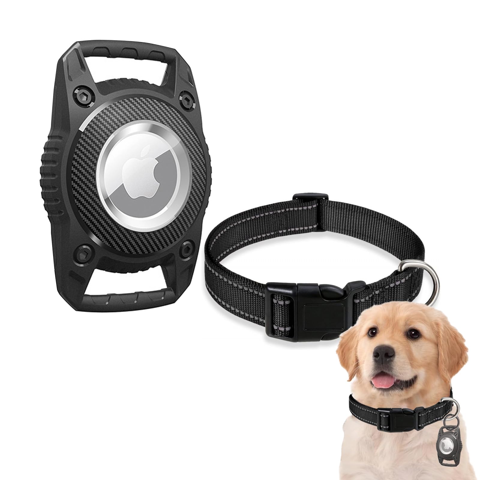 SSKHE Airtag Dog Collar Holder, Airtag Holder for Dog Collar with Removable Metal Loop Fits 0.8in Width Collar, Reflective Pet Collar, Adjustable Nylon Collars for Medium Dogs