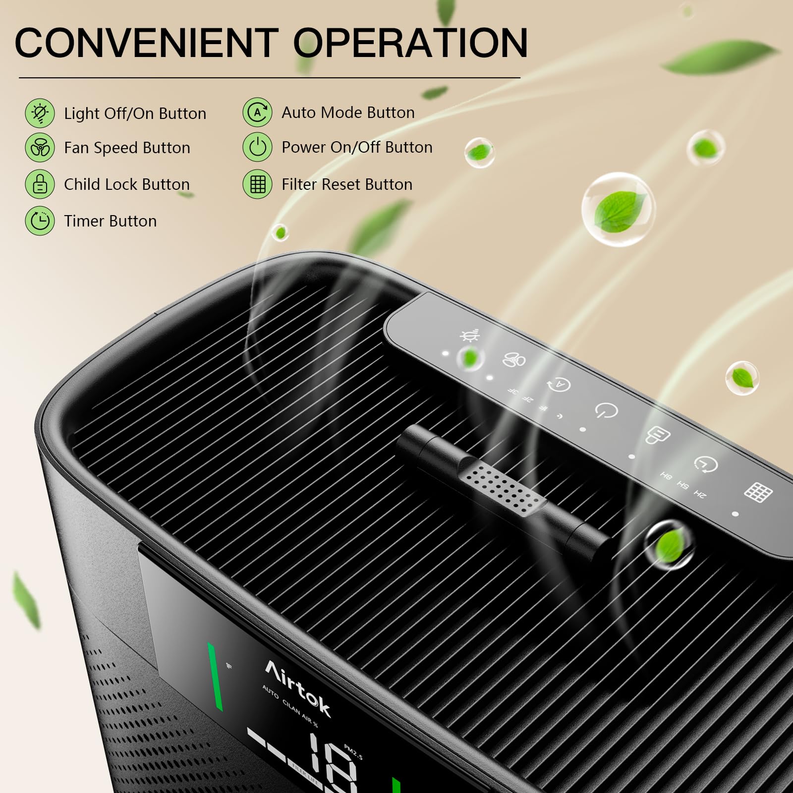 Air Purifiers for Home Large Room Up to 1300 Ft², with Air Quality Monitor PM2.5、HEPA Sleep Mode、Aromatherapy for Allergies, Pet Hair, Pollen in Bedroom, AP2301, Black