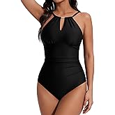 SUUKSESS Women's One Piece Swimsuits High Neck Tummy Control Retro Bathing Suit