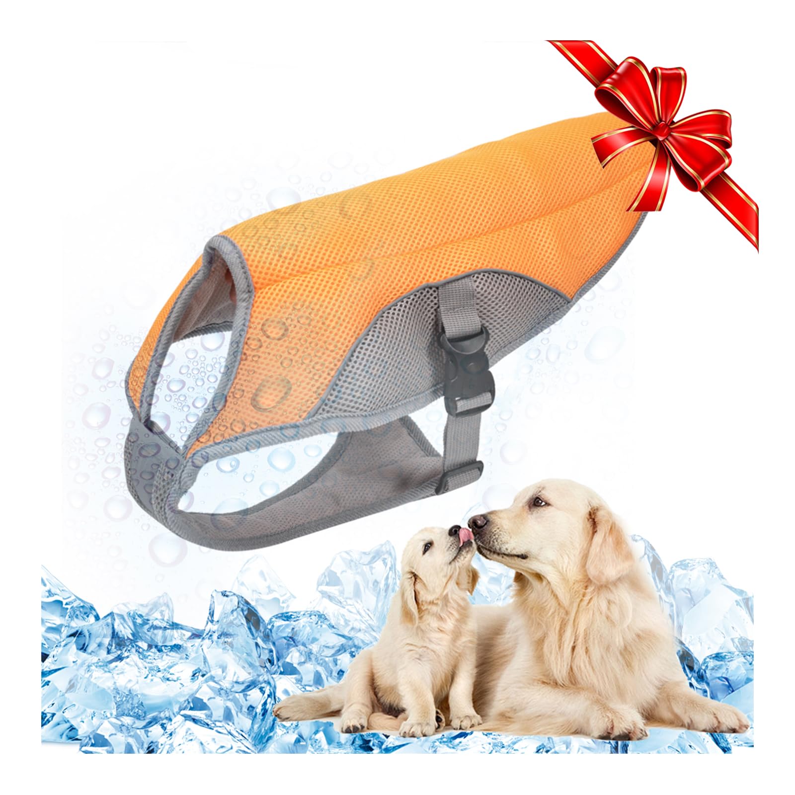 TVMALL Dog Cooling Vest Breathable Mesh Dog Jacket Summer Cool and Comfortable Dog Coat Adjustable With Reflective Strip Pet Clothes Suitable for Large Medium and Small Dogs (Orange,2XL)