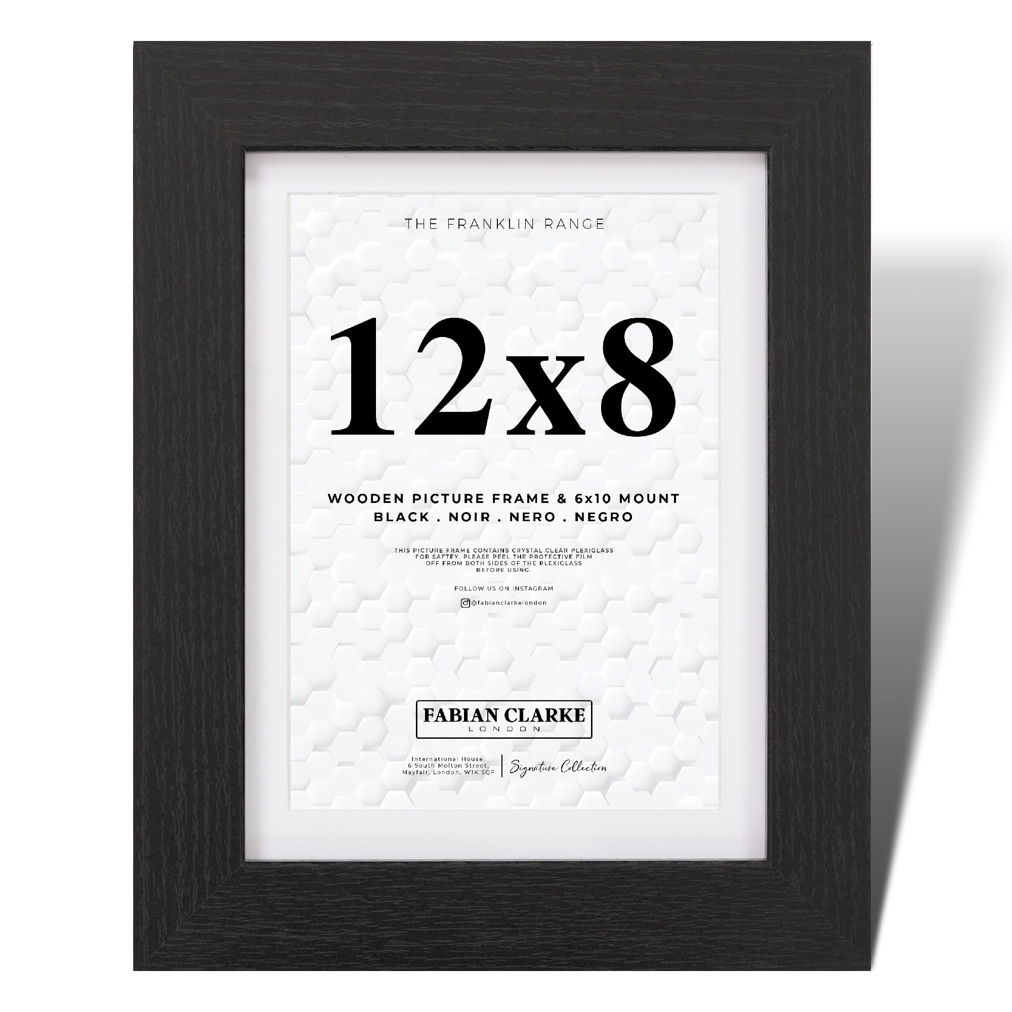 Fabian Clarke London® Picture Photo Frame Black 12x8 with White 10x6 Mount to Hang Portrait or Landscape