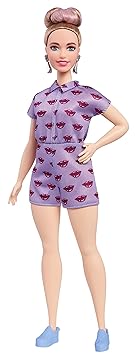 Barbie FJF40 Fashionista Puppe im Jumpsuit mit Kussmund Print