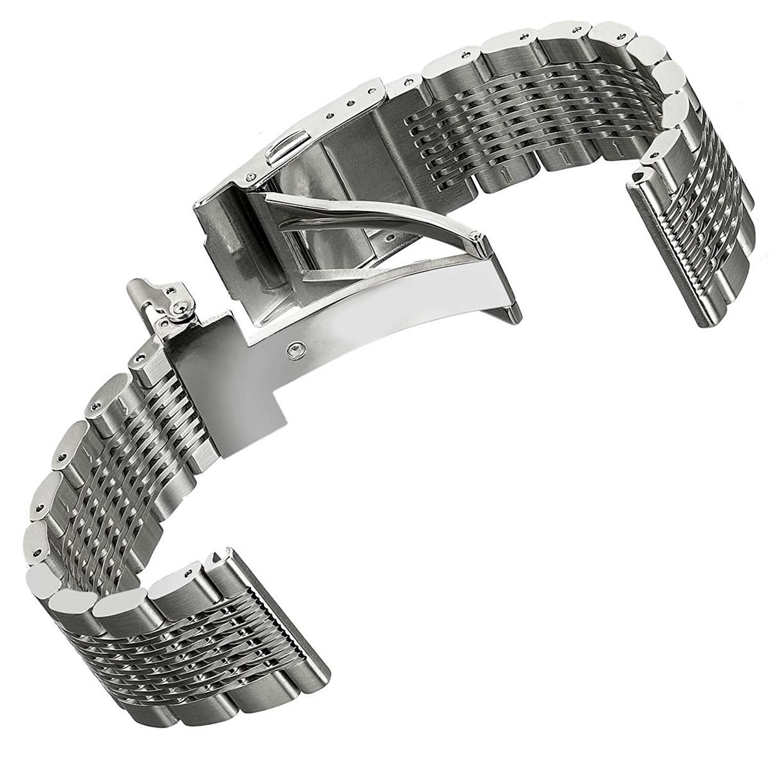 即発送可能 ステンレススチール時計バンド腕時計ストラップ Mm 22 Mm 24 Mm Double Locking Claspブレスレットシルバー ブラック 22mm シルバー 22mm シルバー シルバー 22mm B07f5c68 Studioweb Com