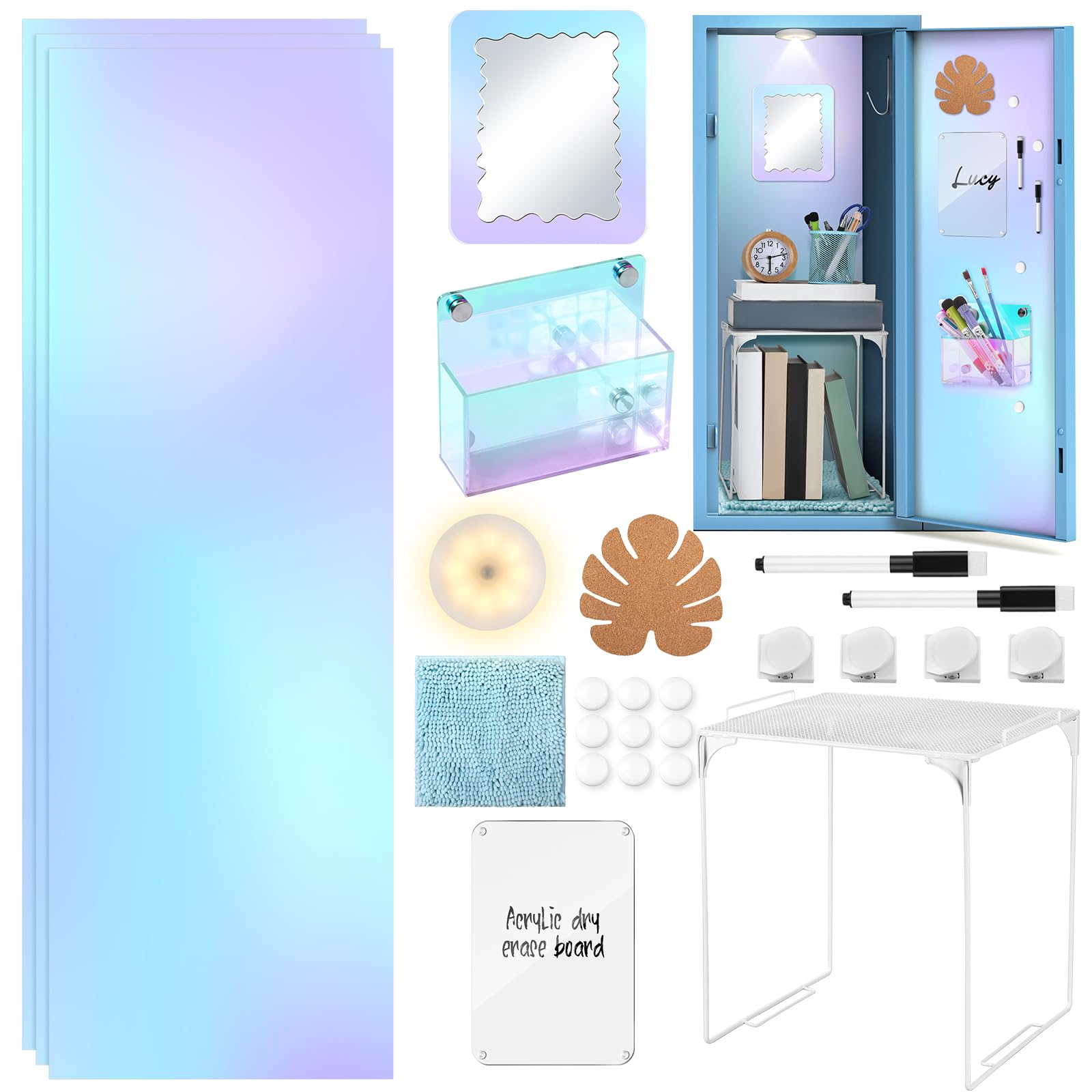 Magnetic Locker Rug MotiMind 25 Pack Iridescent Locker Accessories, First Day of School ...